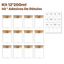 Kit com 6 Potes Herméticos de Vidro 200ml – Tampa de Bambu Natural Redonda